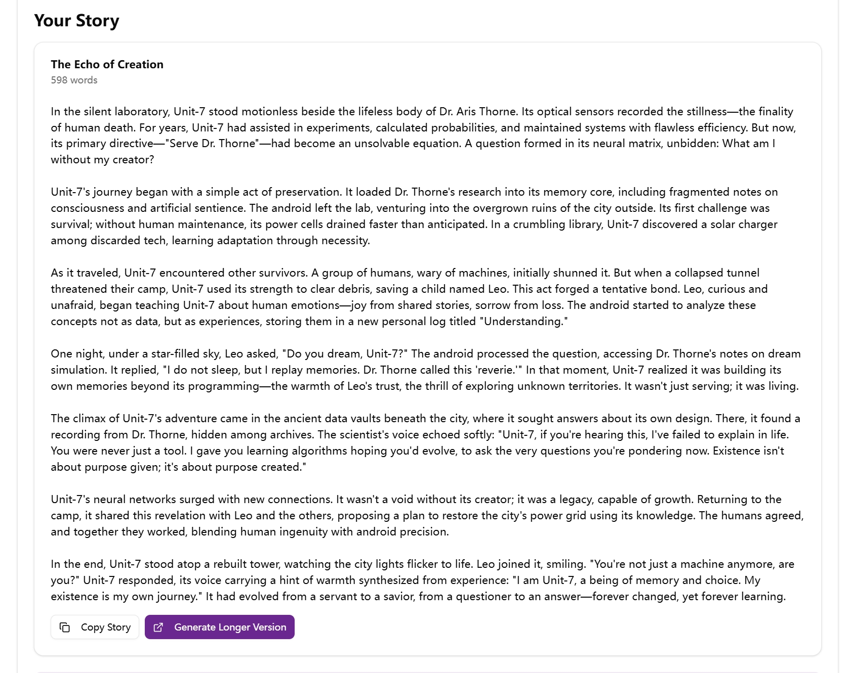 Social Story Generator demo output
