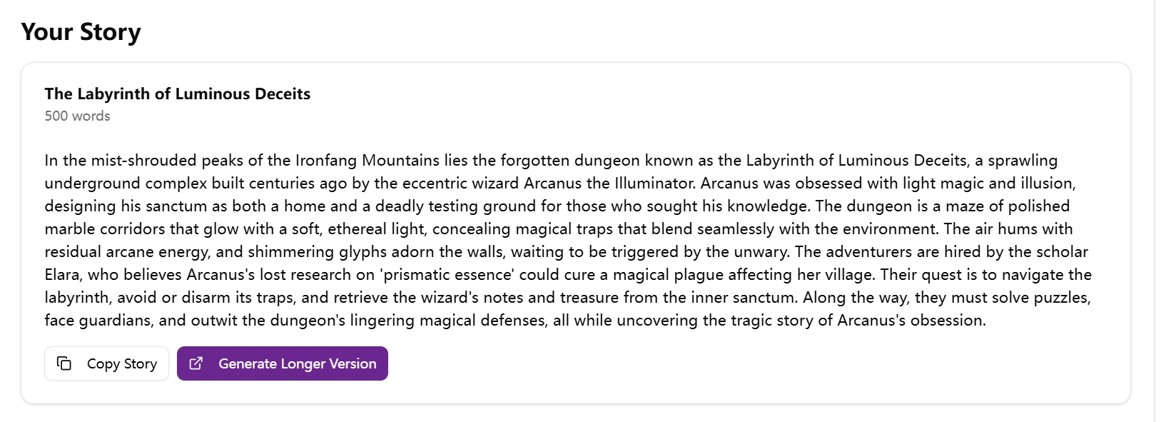 D&D Story Generator demo output