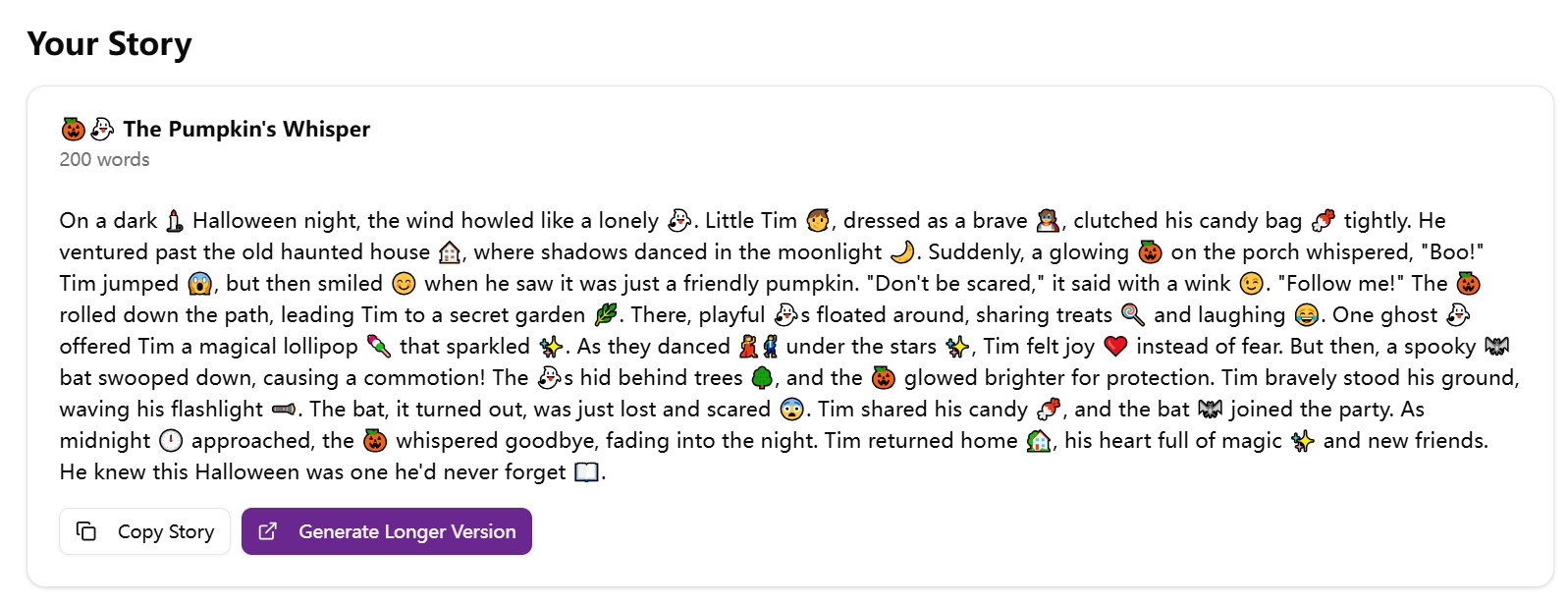 Emoji Story Generator demo output