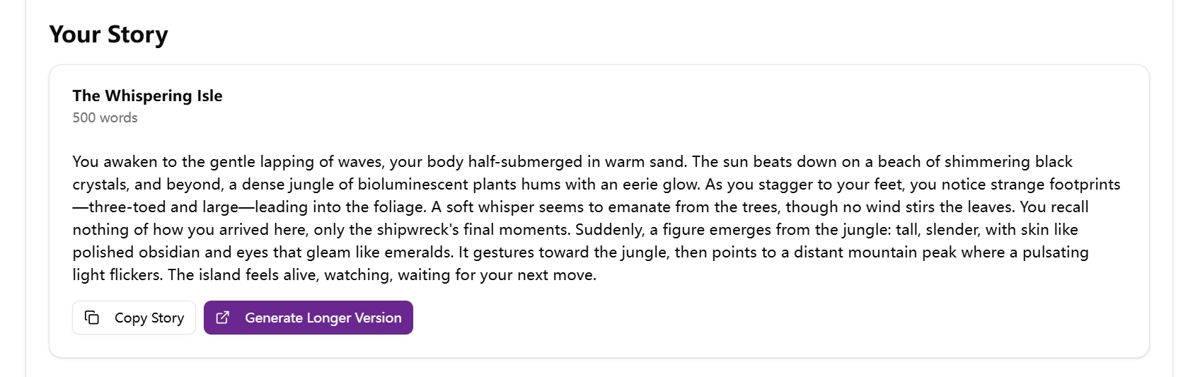 Interactive Story Generator demo output