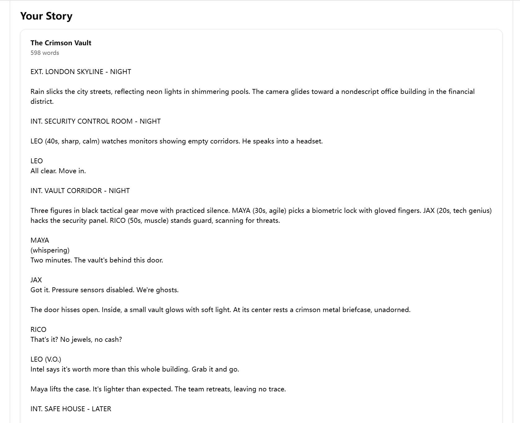 Fanfic Story Generator demo output