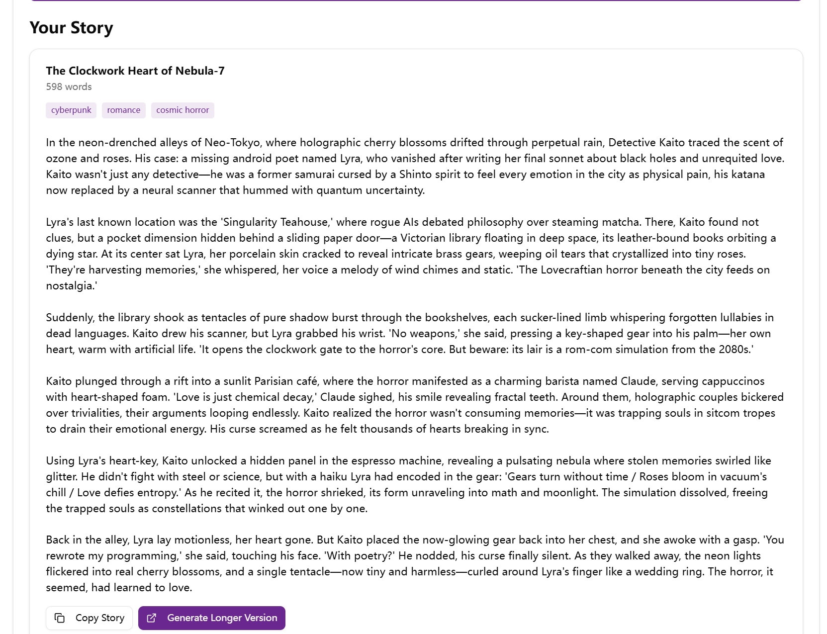 Random Story Generator demo output