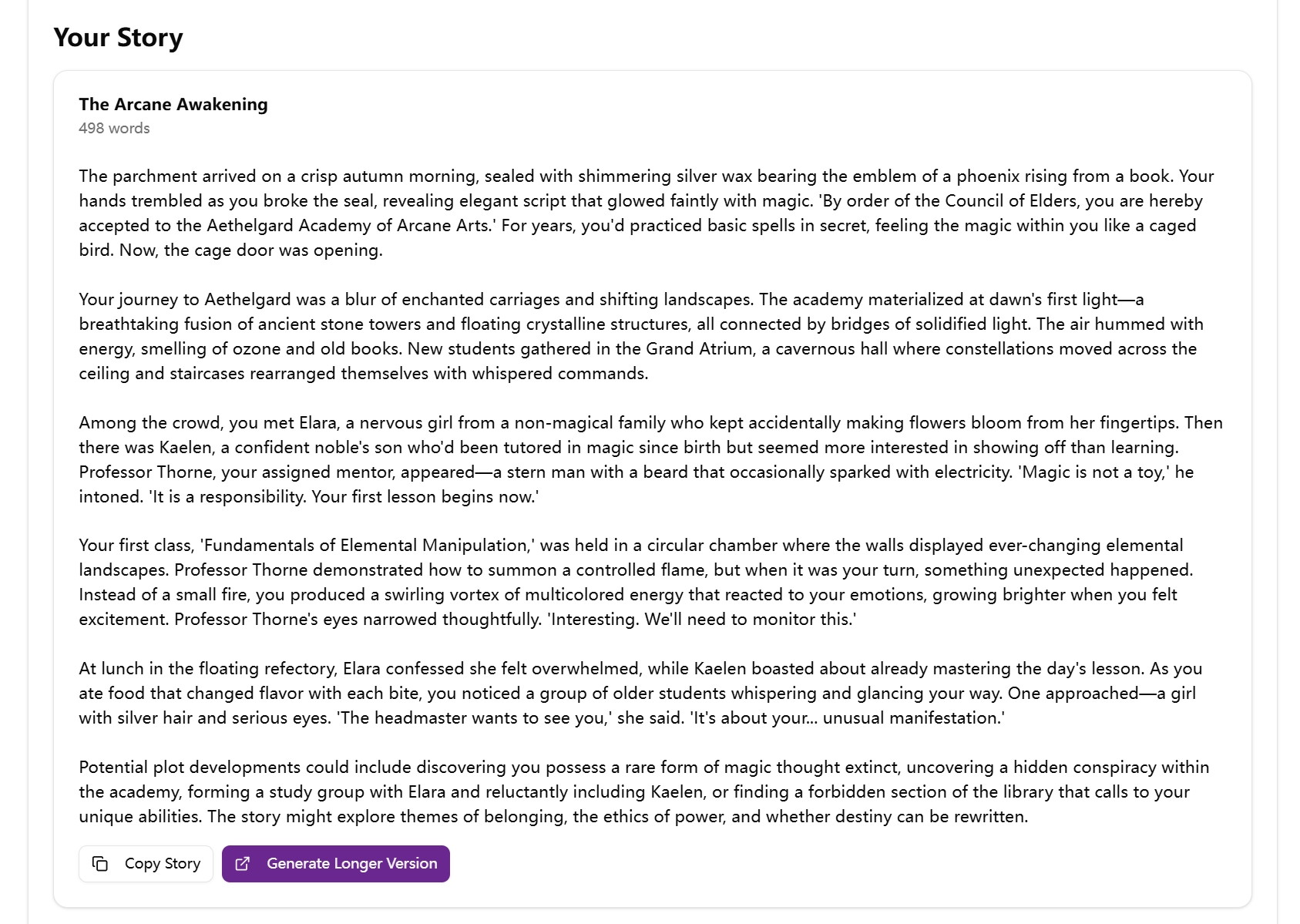 Roleplay Story Generator demo output