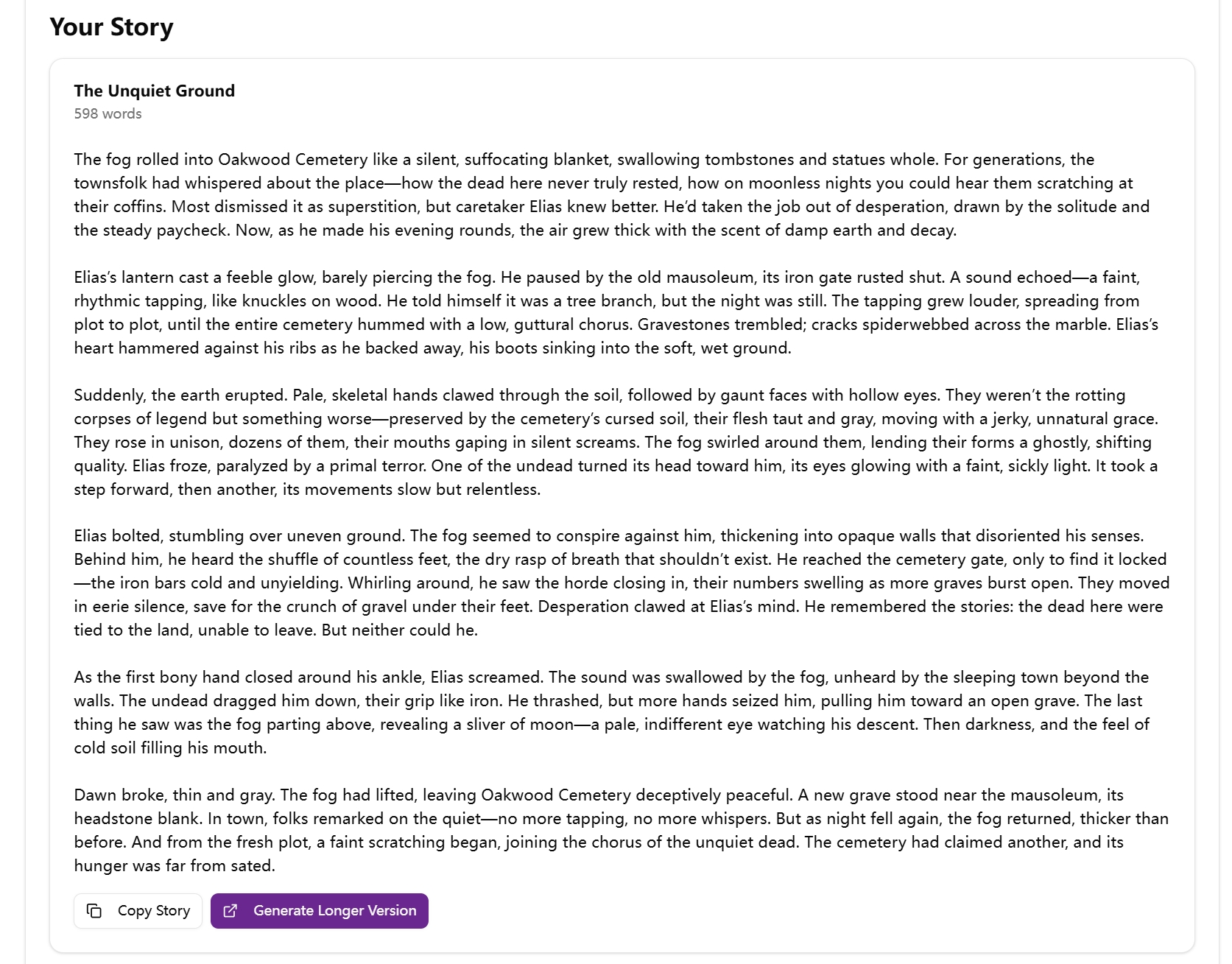 Scary Story Generator demo output