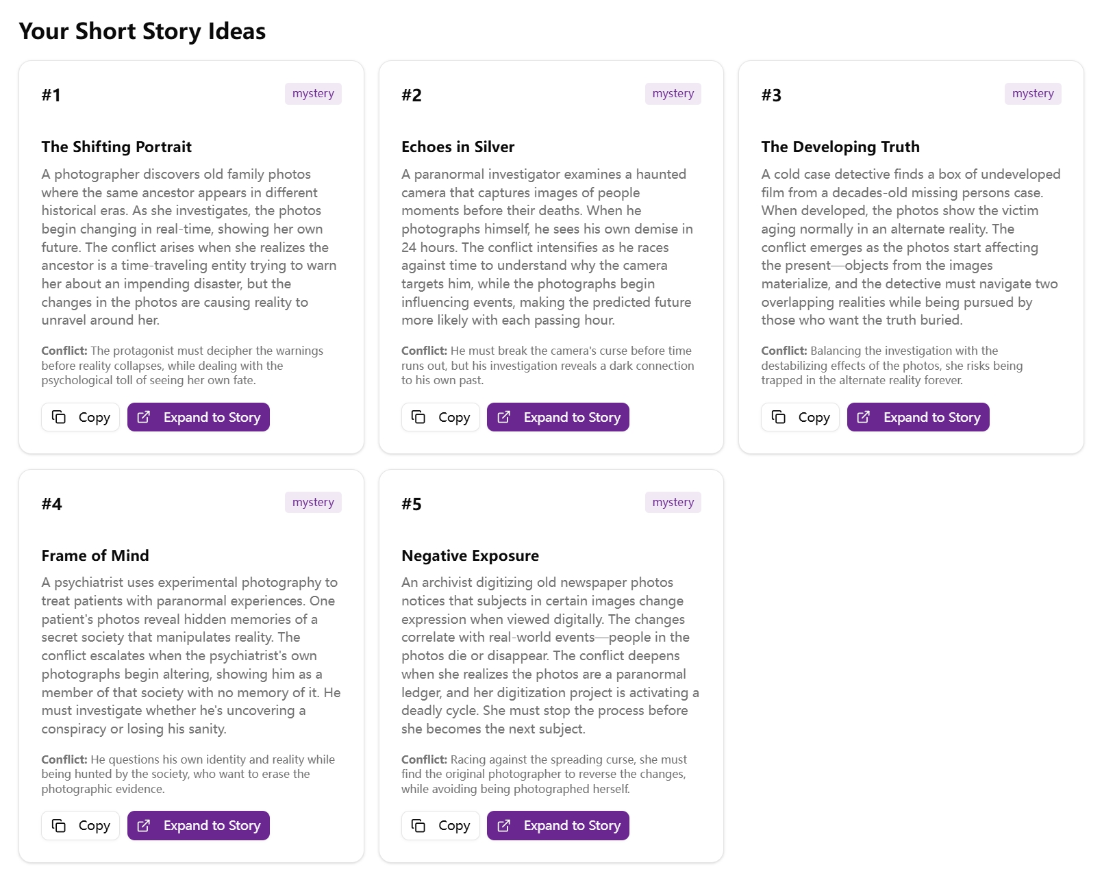 Short Story Idea Generator demo output