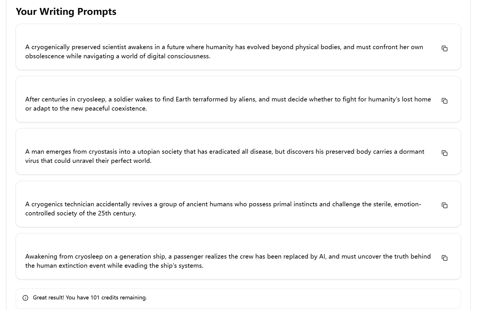 Short Story Prompt Generator demo output