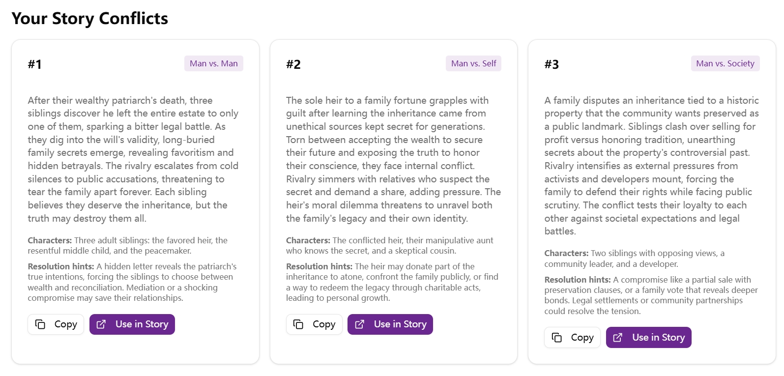 Story Conflict Generator demo output