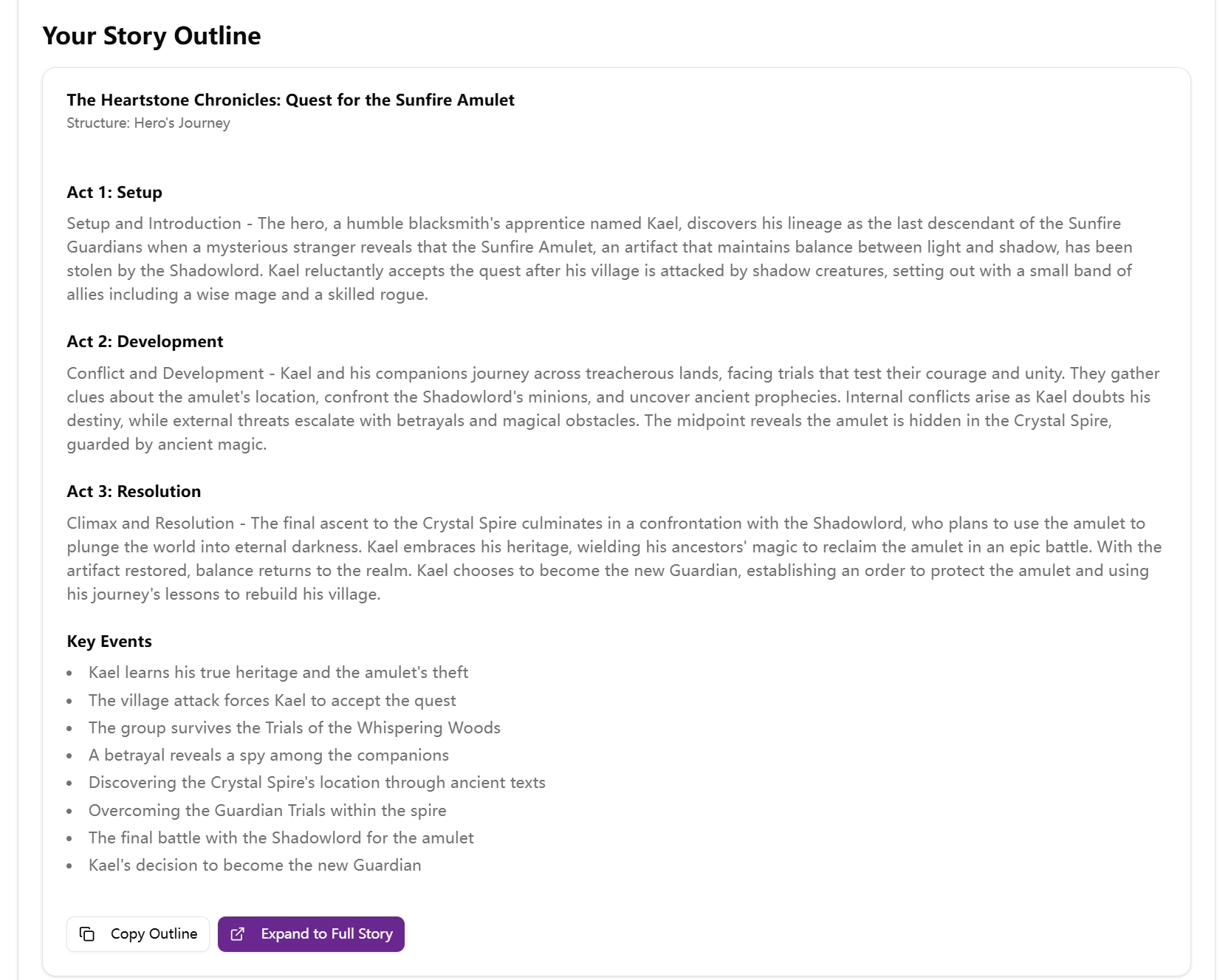 Story Outline Generator demo output