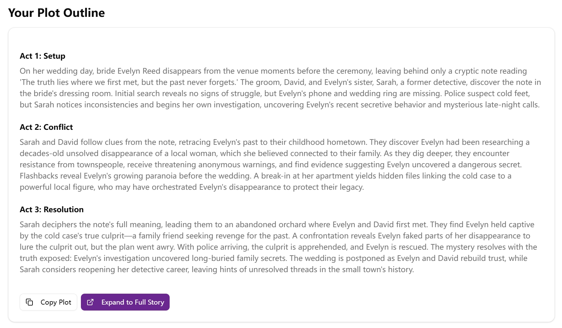 Story Plot Generator demo output