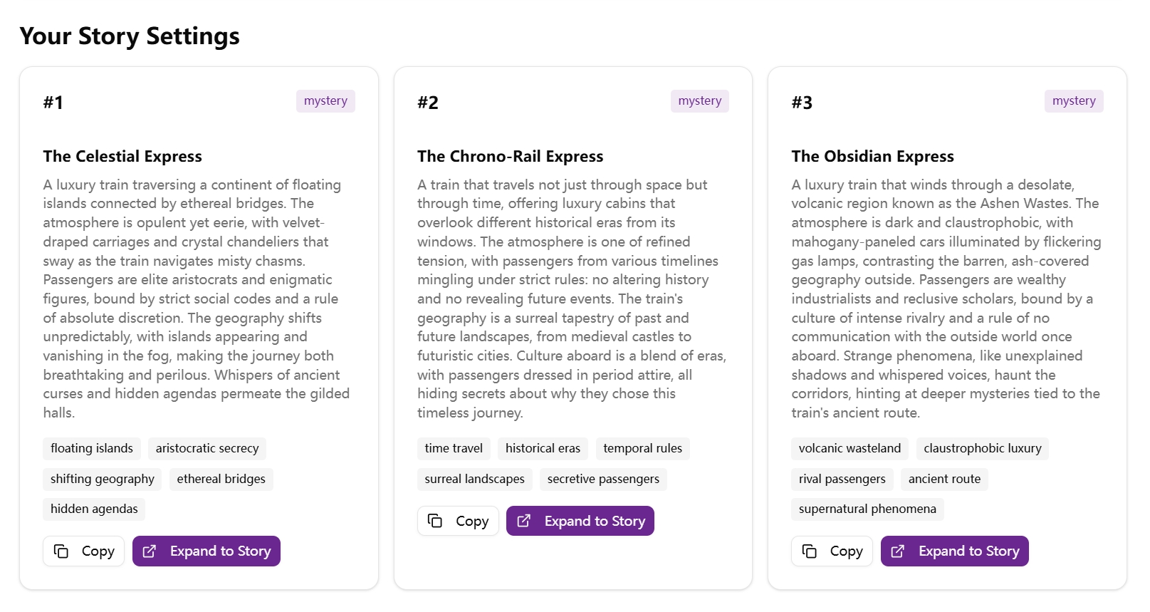 Story Setting Generator demo output