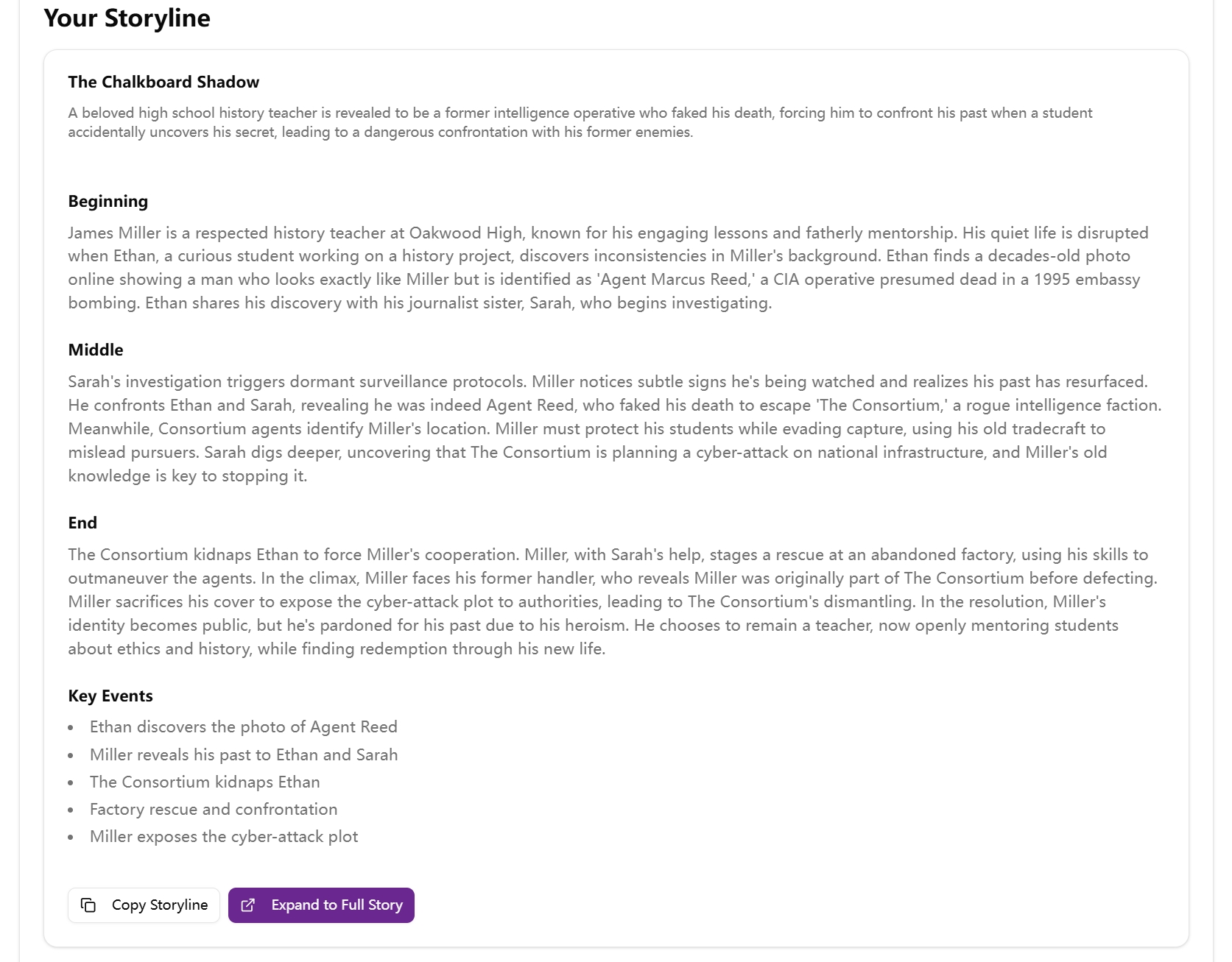 Storyline Generator demo output